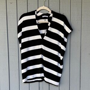 Zara Black & White Wide-Stripe V-Neck Tunic Size M